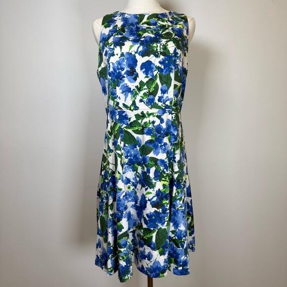 MILLY Capri Floral Sleeveless Dress Cotton Fit And Flare Women’s Size 10 - Picture 1 of 12